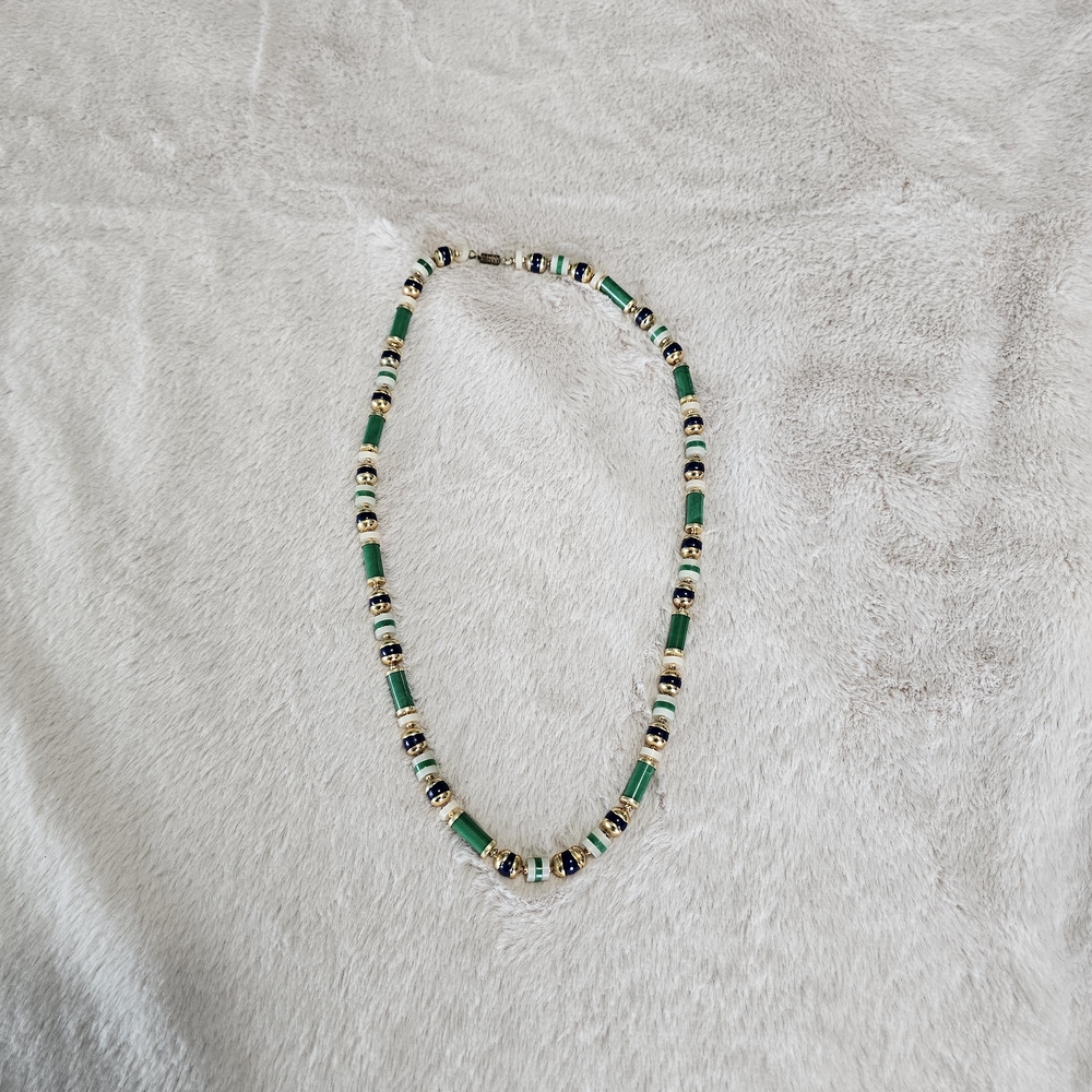 Vintage Green and Gold Beaded Necklace